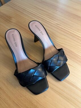 Gianni Bini Black Braided Leather Mule Heels